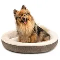 lionto Hundebett in weichem Doughnut-Design mit Plüsch & Anti-Rutsch-Boden, Bezug waschbar, 55 cm Durchmesser, braun