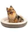 lionto Hundekörbchen rund in Donut-Form, Ø 55 cm, Heimtierkissen für Hunde & Katzen mit waschbarem Bezug & Anti-Rutsch-Noppen, kuscheliges Hundebett aus Oxford-Leinen & Plüsch, braun