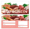 100 Stück Premium Geschenkgutscheine (Wurst-677) - Ein schönes Produkt für Ihre Kunden Gutscheine Gutscheinkarten für Bereiche wie Einzelhandel, Metzger, Fleischer, Fleisch, Wurst, Würste, Schnitzel, Steak, Gastronomie und vieles mehr