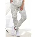 Loungehose LASCANA, Damen, Gr. 32/34, N-Gr, grau (grau, allover, gemustert), angeraute Sweatware, Obermaterial: 50% Baumwolle, 50% Polyester, geblümt, casual, bequem knöchellang, Hosen, mit floralem Alloverdruck, Loungeanzug