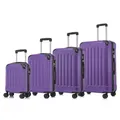 Suitcase Set, Rollkoffer Handgepäck, Kofferset, mit 4 Rollen 360°, Hartschalenreise Zahlenschloss, Weicher Gummigriff (4er Set, S,M,L&XL,Lila)