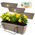 4er Set Blumenkasten Balkon Geländer Halterung mit Wasserspeicher 60 cm Taupe