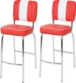 2er-Set Barhocker Avellino, Barstuhl Tresenhocker, Retro 50er Jahre Design, Kunstleder rot-weiß