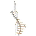 Dolle Mittelholmtreppe Dublin 1/2 gewendelt aus Buche lackiert 71 cm breit für GH 222–270 cm UK Metall Perlgrau mitlaufende Edelstahlstäbe