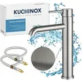 Kuchinox | Noia Waschbeckenarmatur - Gebürsteter Edelstahl - Korrosionsbeständig - Modernes Design - Standsäule