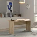 Forte TEMPRA 2 Schreibtisch 140 150, moderner Schreibtisch mit Kufenfüßen, Büro, Holzwerkstoff, Sonoma Eiche Holzdekor, 144 cm breit x 72 cm hoch x 72 cm tief