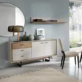 Wohnzimmer Set Sideboard mit Wandboard in grau und Flagstaff Eiche Nb. RAMVIK-129