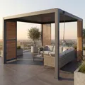Pergola HWC-P65 mit 1x Lamellenwand und 2x Seitenwand, Lamellen-Pavillon, 10cm-Alu-Gestell 3x3m Holzoptik anthrazit