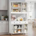 Bealife AP05 Sideboard mit Glastüren | 100x38x180 cm | Für Küche & Esszimmer | Weiß/Schwarz - Weiß