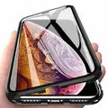 360° Magnet Full Slim Metall Case Schutz Tasche Handyhülle mit Schutzglas Vorderseite und Rückseite Schwarz für Samsung Galaxy A9 2018 A920F