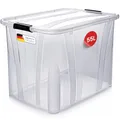 KONZEPT Aufbewahrungsbox 55 L mit Deckel – transparente Kunststoffbox, stapelbar, BPA-frei, verstärkter Boden, robuste Verschlussclips – ideal für Küche & Haushalt