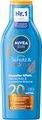 NIVEA SUN Schutz & Bräune Sonnencreme LSF 20 (200 ml), Sonnenmilch mit Pro-Melanin-Extrakt für eine ebenmäßige Bräune, sofortiger Sonnenschutz mit UVA/UVB-Filtersystem
