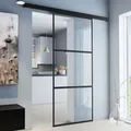 Loftschiebetür Gerahmt Glasschiebetür Schwarz Klarglas - 755 X 2035 Mm - Beidseitiger Softclose