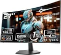 Minifire Curved Monitor 27 Zoll 120Hz, PC Bildschirm mit Lautsprecher-1500R FHD (1920 x 1080p) VA Panel, MPRT 1ms, sRGB110%, Less BlueLight, HDMI 1.4, Type-C 2.5W, unterstuitzt VESA - Schwarz