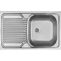Stahlspülbecken, 1-Becken mit Abtropffläche, links - aufgesetzt - satin - Silber