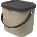 Rotho Mülltrennsystem 6L Albula - Biomülleimer 23,5 x 20,0 x 20,8 cm - Mülleimer mit Deckel - Abfalleimer aus Kunststoff - Müllbehälter mit Griff - Beige