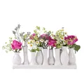 Jinfa Vasen Set Weiß - 10 kleine Blumenvasen auf Tablett - Minivasen Keramik für Tischdeko - Moderne Miniatur Keramikvasen für einzelne Blumen mehrere Vasen in Einer für Trockenblumen und Pampasgrass