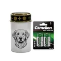 Fachhandel Plus LED Grablicht Hund mit Batterien – Grabkerze LED, wetterfeste Grableuchte Ewiges Licht mit Hundemotiv, warm flackerndes Gedenklicht für Tiergrab & Gedenkstätte (Weiß, Retriever)