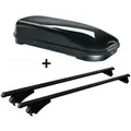 Fahrradhalter, Skibox schwarz VDP JUFL580 580 Liter abschließbar + Alu-Relingträger Tiger XL schwarz aufliegende im Set Mitsubishi Outlander PHEV ab 14