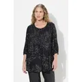 Ulla Popken Tunika Smokbluse floraler Druck Rundhals 3/4-Arm schwarz 46/48