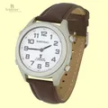 Sprechende Uhr Funkarmbanduhr mit Sprachausgabe Blindenuhr mit braunem Lederband