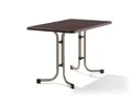 Sieger 233/C-M Boulevard-Klapptisch mit mecalit-Pro-Platte 115 x 70 cm, Stahlrohrgestell champagner, Tischplatte Schieferdekor mocca