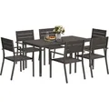 Outsunny Sitzgruppe 7-teilig Essgruppe für 6 Personen Esstisch mit 6 stapelbar Esszimmergruppe mit geschlitzte für Terrasse, Balkon Dunkelbraun - Dunkelbraun