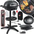 KESSER® Elektrogrill 2in1 Tischgrill & Standgrill mit Deckel, 2400W Balkongrill elektrisch für draußen & drinnen | XXL Grillplatte Antihaft | Thermostat | Elektrostandgrill mit Ablage + BBQ Grillset