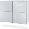Vladon Kommode Rova V3, Moderner Küchenschrank mit 4 Push-to-Open Türen Weiß matt / Weiß Hochglanz (92,5 x 73.5 x 35)
