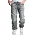 Amaci&Sons Loose-fit-Jeans YAKIMA 90s Baggy Jeans Herren Destroyed 90s Denim Jeans Hose Straight Baggy grau W38/L30