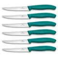 Victorinox Swiss Classic Profi Steak- und Pizzamesser-Set, 6-teilig, Tafelmesser, Wellenschliff, Scharfe Klingen, 11 cm, Robuste Kunststoffgriffe, Grün