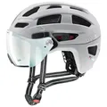 uvex Finale Visor V - sicherer Fahrradhelm für Damen und Herren - mit selbsttönendem Visier - LED-Licht - Papyrus matt - 56-61 cm