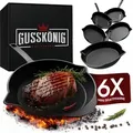 6er Mini-Pfannen-Set aus Gusseisen Ø 13,5 cm – Servierpfannen für Induktion, Grill & Backofen, hitzebeständig und vielseitig