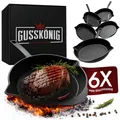 6er Mini-Gusseisen-Pfannen Bratpfannen 13,5 cm für Induktion Grill und Backofen
