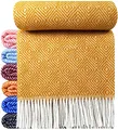 STTS International Wolldecke 100% Schurwolle Wohndecke 140 x 200 cm Tagesdecke Schurwolldecke Woll-Plaid Tirol M/V in vielen Farben erhältlich (Senf (V))