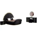 JVmoebel Schlafzimmer-Set Schlafzimmer Set Luxusbett 2x Nachttische Schminktisch Rundbett 5tlg, (5-tlg., Schminktisch/Bett/2x Nachttische/Spiegel), Made in Europa schwarz
