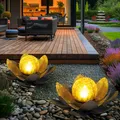 Solarleuchte Außen Solarlampe Gartenleuchte Lotos Blumen Seerosen LED 2er Set