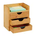 Relaxdays Schreibtisch Organizer, Ablage, 3 Schubladen, für Büroutensilien, Bambus Schubladenbox, HBT: 21x20x13 cm Natur
