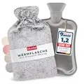 Blumtal Premium Wärmflasche mit Bezug flauschig - Wärmeflasche aus verwendungssicherem Naturkautschuk mit Flauschbezug - auslaufsichere Bettflasche + Innenfutter - beruhigende Hot Water Bottle Grau