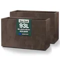 Kreher® XXL Sichtschutz Pflanzkasten hoch 93L - 98x38,5x62 cm - doppelwandig & rollbar, mit Entwässerungsstopfen - wetterfest - Naturstein Optik (2, Braun)
