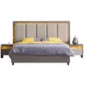 JVmoebel Schlafzimmer-Set Schlafzimmer Komfortbett Luxusbett Bett Moderne Set Nachttische, (3-tlg., Bett+2x Nachttische), Made in Europa grau