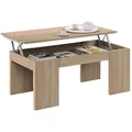 Habitdesign, höhenverstellbarer Couchtisch, Wohnzimmertisch multifunktional, modernes Design in kanadischer Eiche, Maße: 100 x 43–54 x 50 cm (B x H x T), Modell Kendra