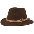 Breiter Original Herren Trachtenhut, Filzhut, Wanderhut Tiroler-Art, 100% Wolle, Hanfkordel, Edelweiß & schmaler Krempe Braun 60
