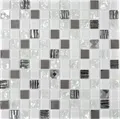 Mosaik Fliesen Edelstahl weiss silber Glasmosaik Mosaikplatte MOS63-CM-424