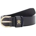 Tommy Hilfiger Ledergürtel ESSENTIAL EFFORTLESS 2.5 cm breit GOLD Logoemblem, weiche Haptik, ovale Einfachdornschließe blau 85