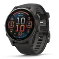 Garmin Fenix 8–43 mm, AMOLED, Saphir, Carbongrau, DLC Titan mit schwarz/kieselgrauem Silikon