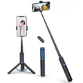 ATUMTEK Selfie Stick Stativ, 3-in-1 Ausziehbares Aluminium Handy Stativ mit kabelloser Bluetooth-Fernbedienung, Kompatibel mit iPhone 17/16/15/14/13/12 mini/11 Pro und Samsung Smartphones, Blau