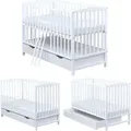 Baby-Delux Babybett Gitterbett Milo 120x60 Schutzgitter Schublade Weiß - Weiß