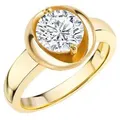 Zeeme Fingerring Silber 925 vergoldet mit weißem Zirkonia-Stein 8mm gelb 054 (17,2)