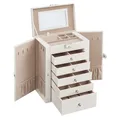SONGMICS Schmuckkästchen 6 Ebenen mit 5 Schubladen abschließbar weiß CBJ152W01